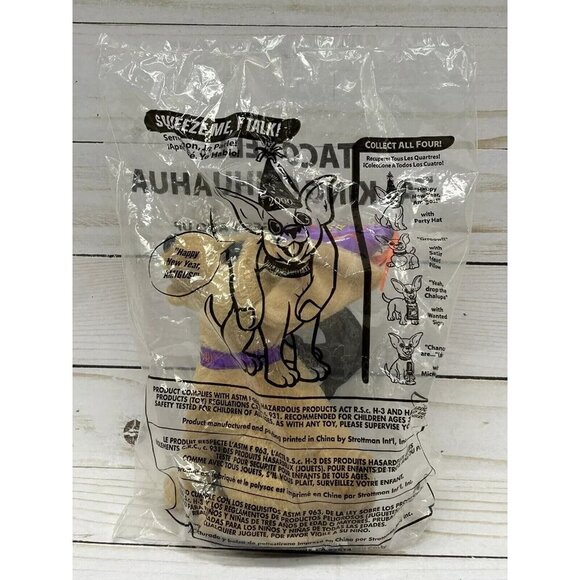 Happy New Year Amigos Taco Bell Talking Chihuahua Dog Plush Y2K 2000 SEALED - Picture 3 of 4